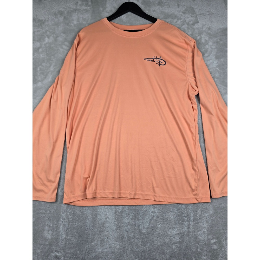 Reel Life Fishing‎ Shirt Mens XXL Orange Long Sleeve Performance Graphic Tee
